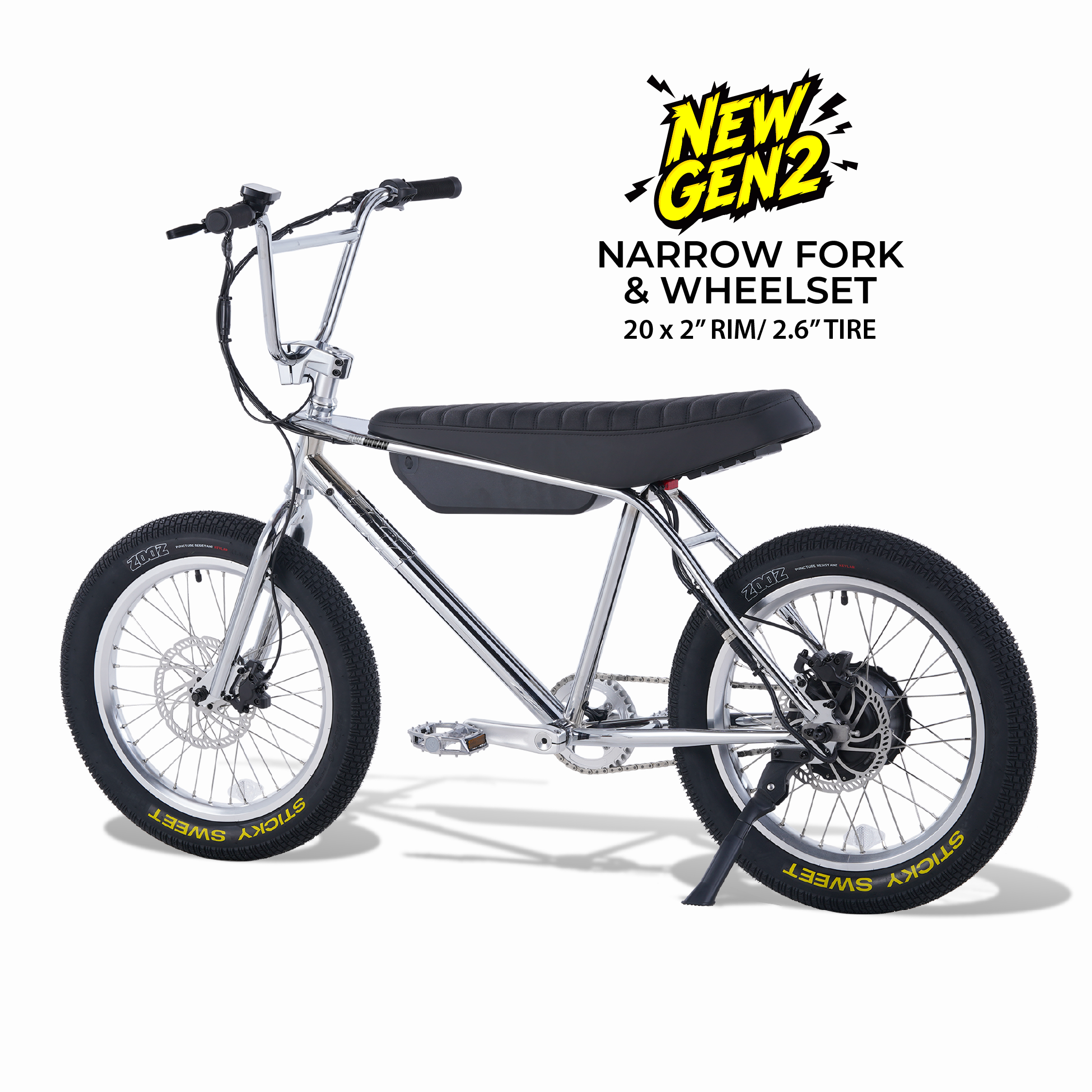 Zooz Electric Bike Ultra Ripster Gen 2 Chrome non drive rear 3/4 view