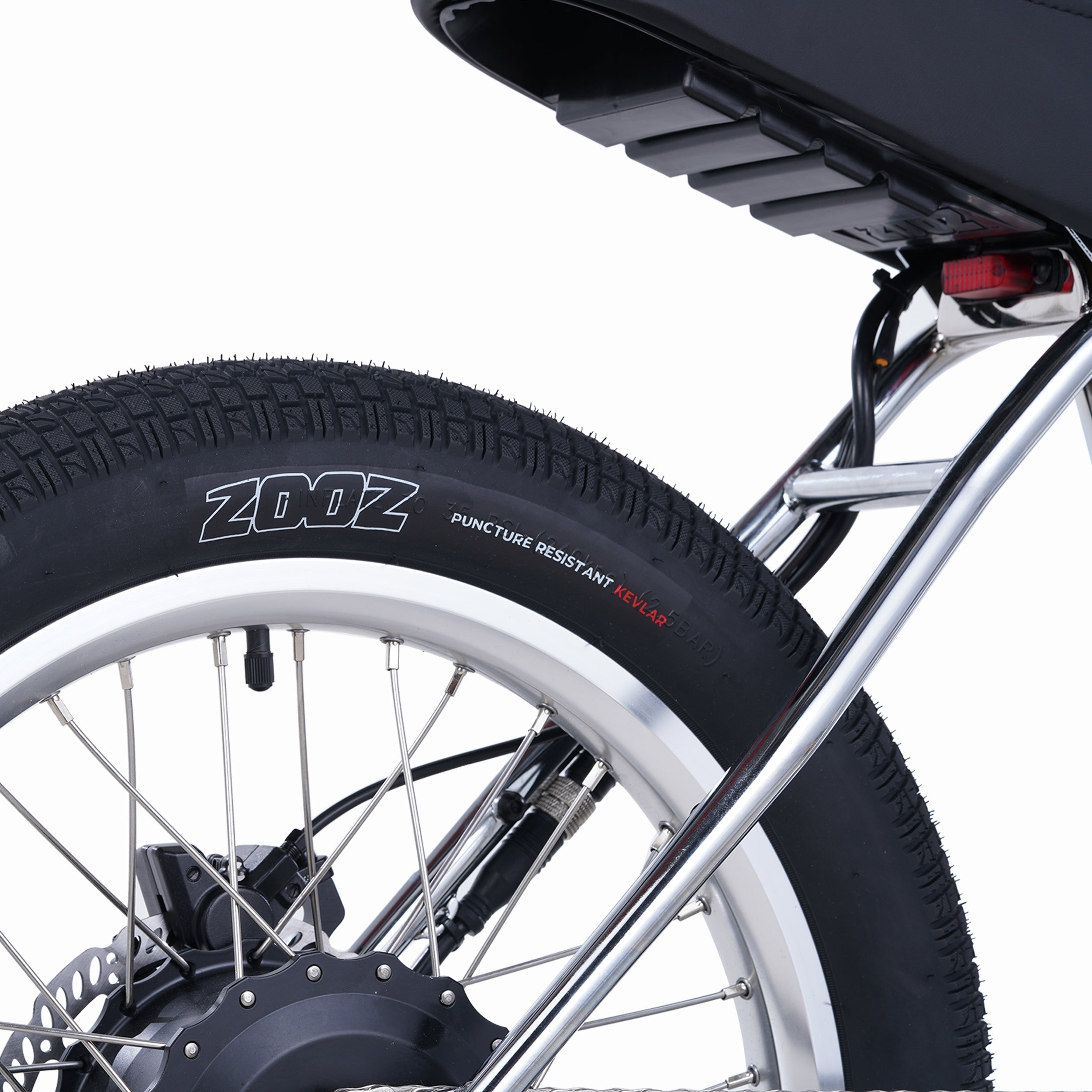 Zooz Electric Bike Ultra Ripster Gen 2 Chrome Seat Stay Rear 3/4 View