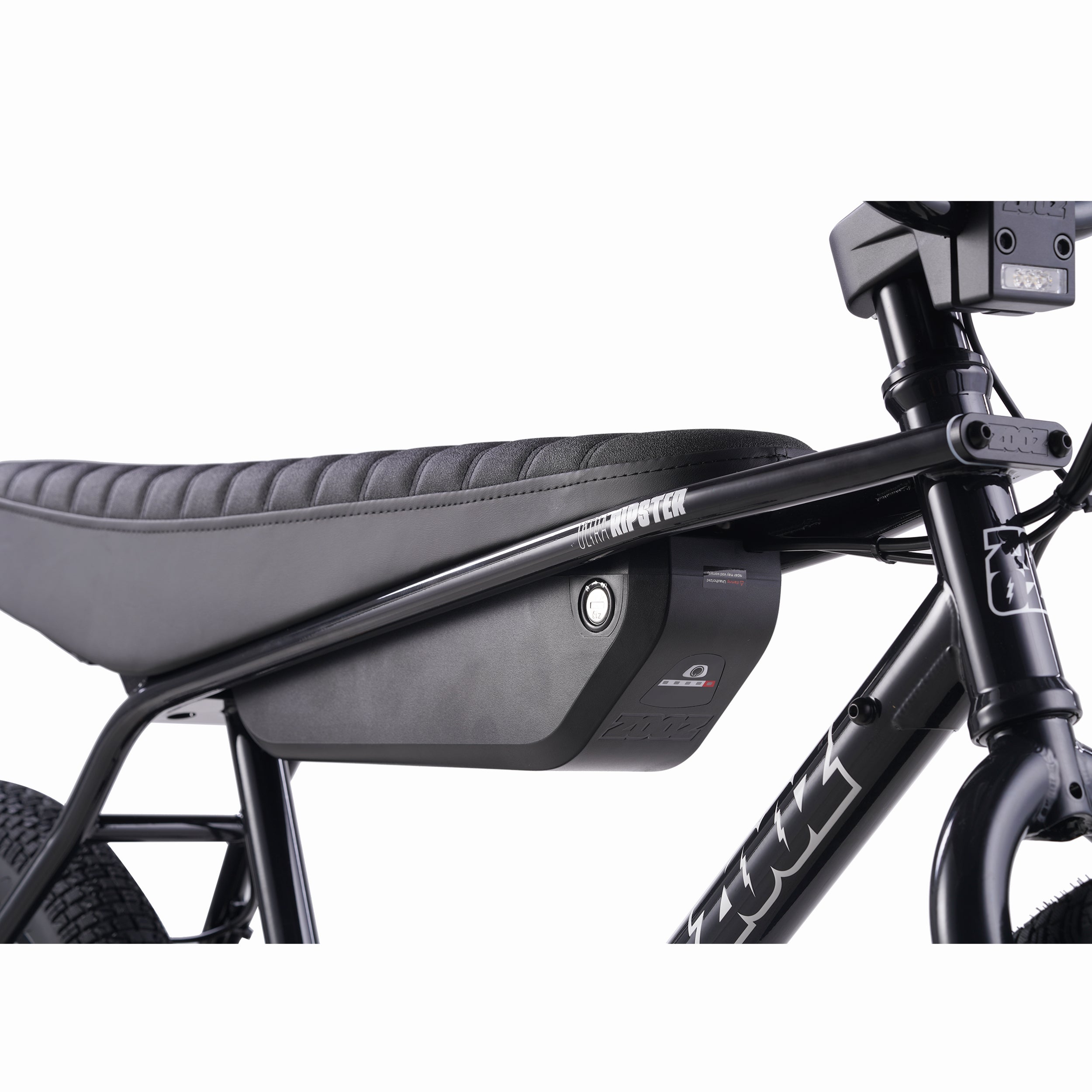Zooz Electric Bike Ultra Ripster Gen 2 Gloss black battery 3/4 view