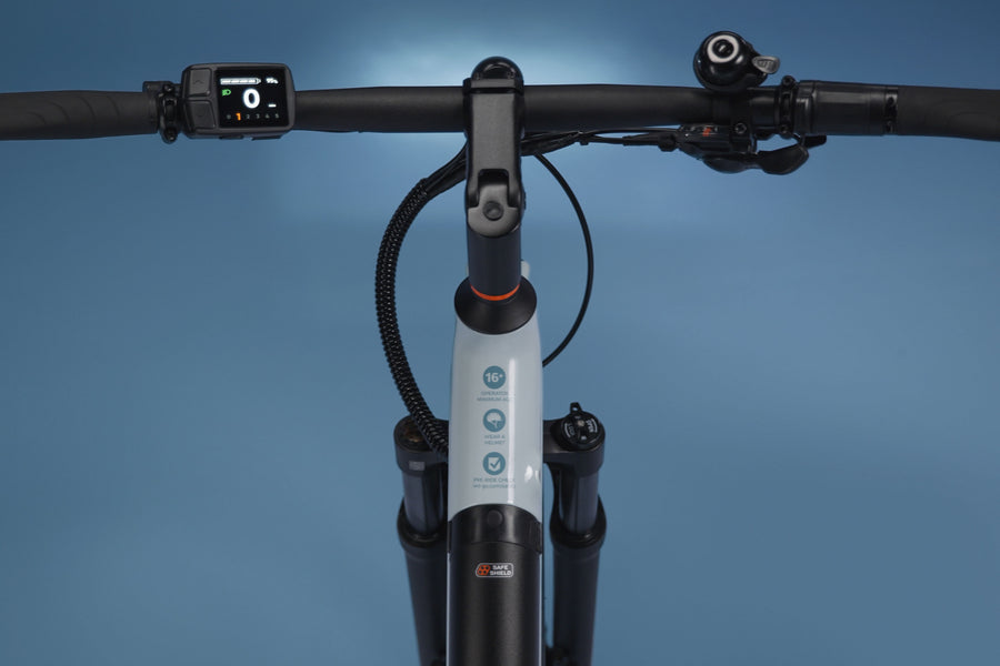 RadKick Arctic Blue electric bike handlebar with LCD display and controls