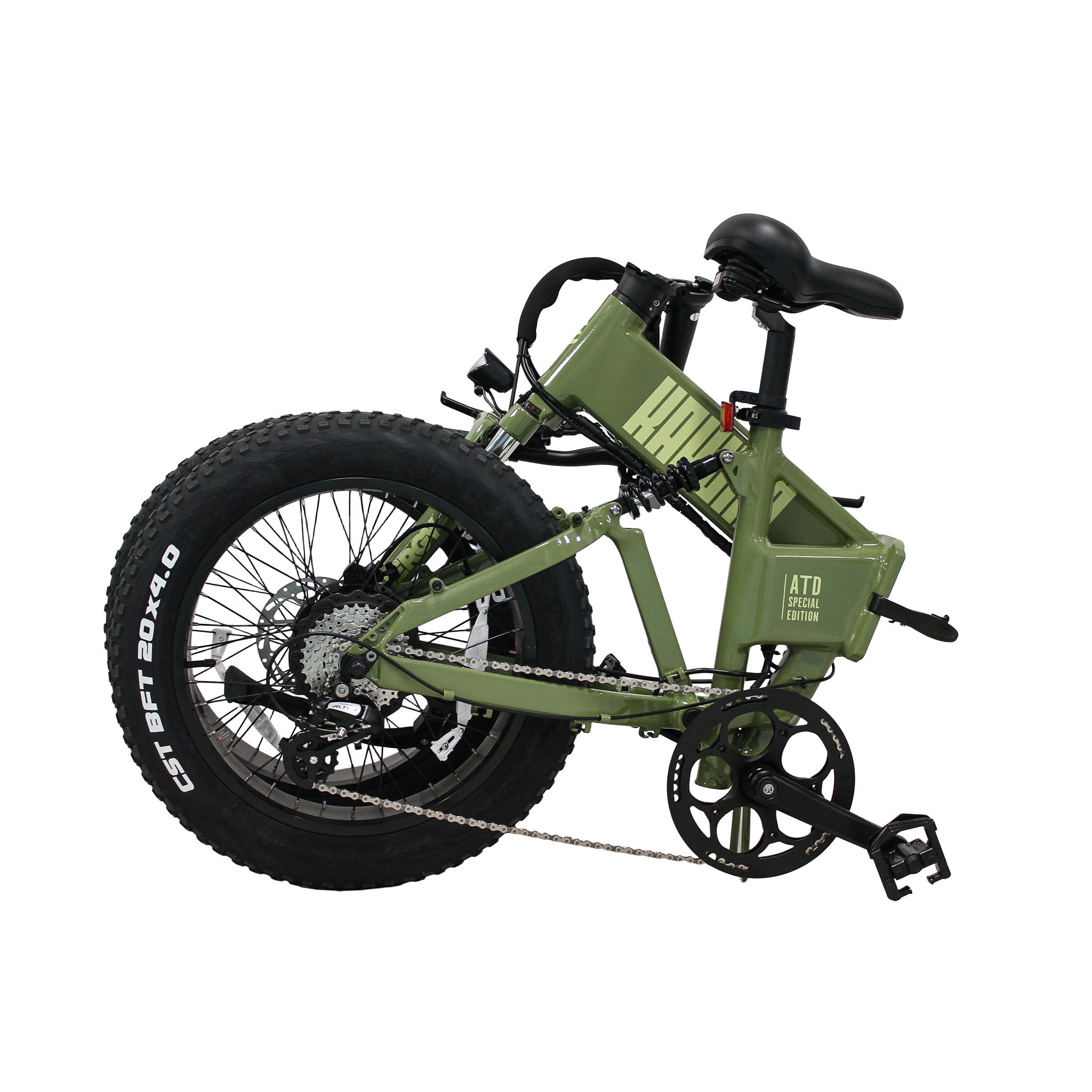 Synergy Kahuna folding electric bike, shown in fully folded side view position