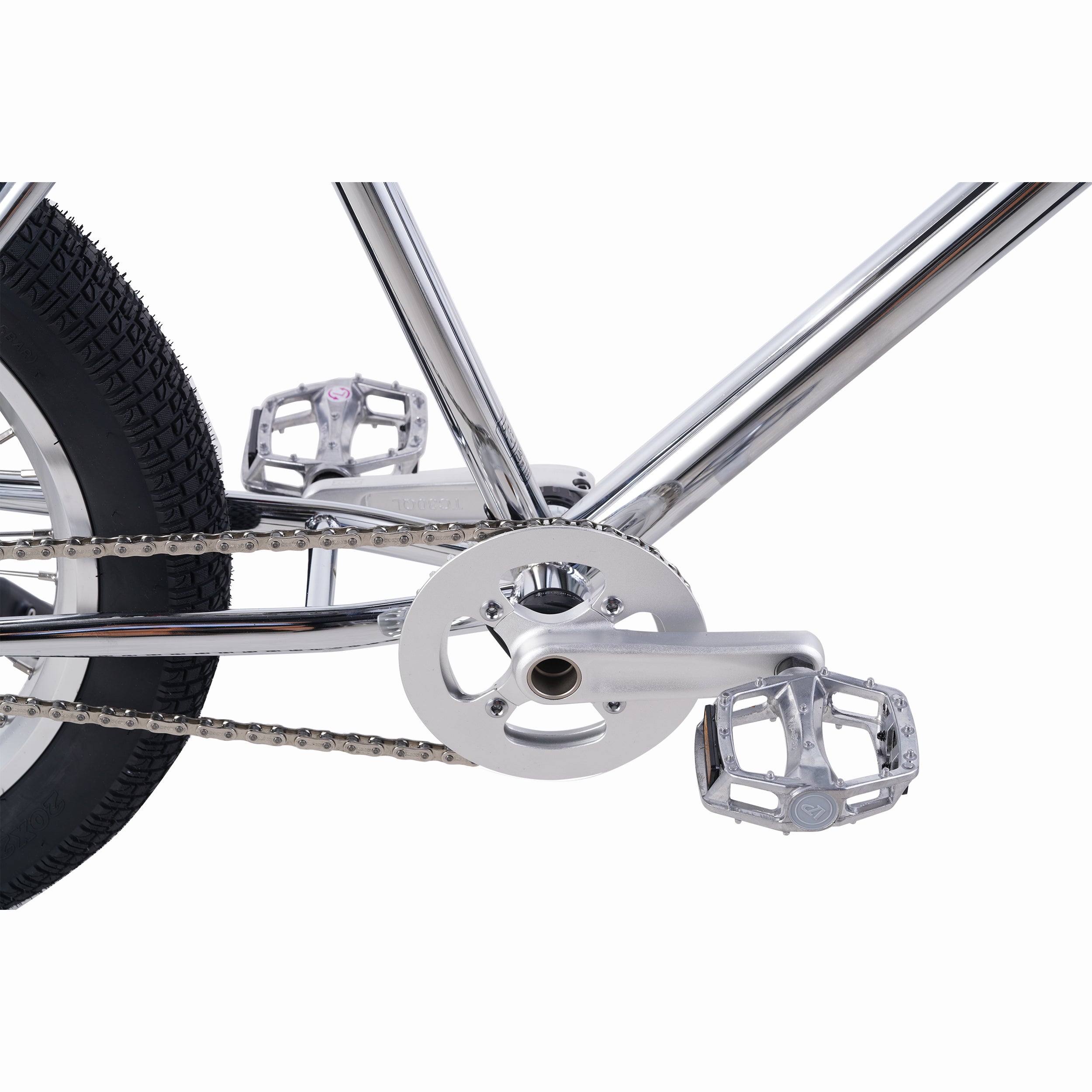 Zooz Electric Bike Ultra Ripster Gen 2 Chrome drive side crankset above view