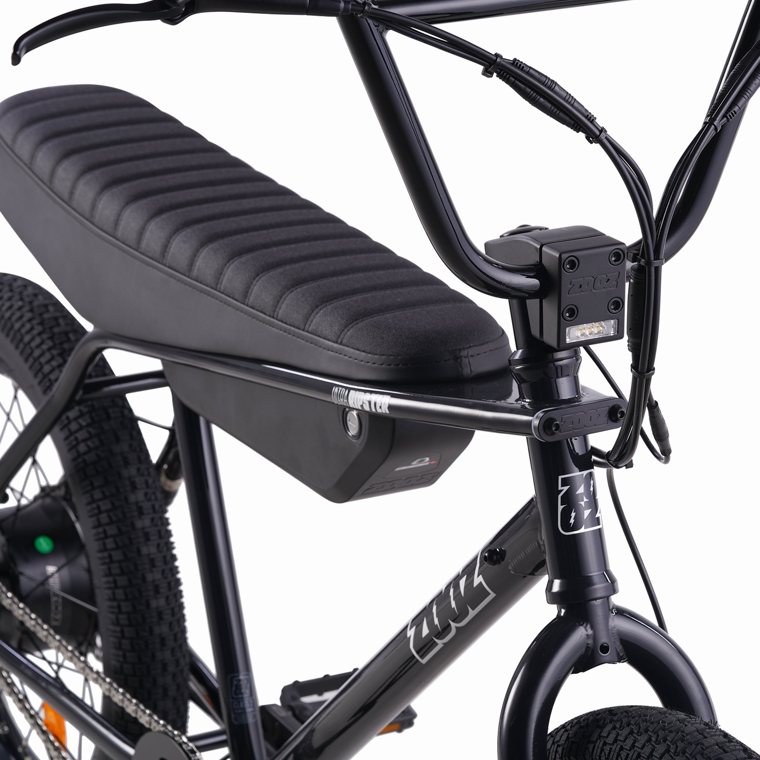 Zooz Electric Bike Ultra Ripster Gen 2 Gloss black head tube 3/4 view