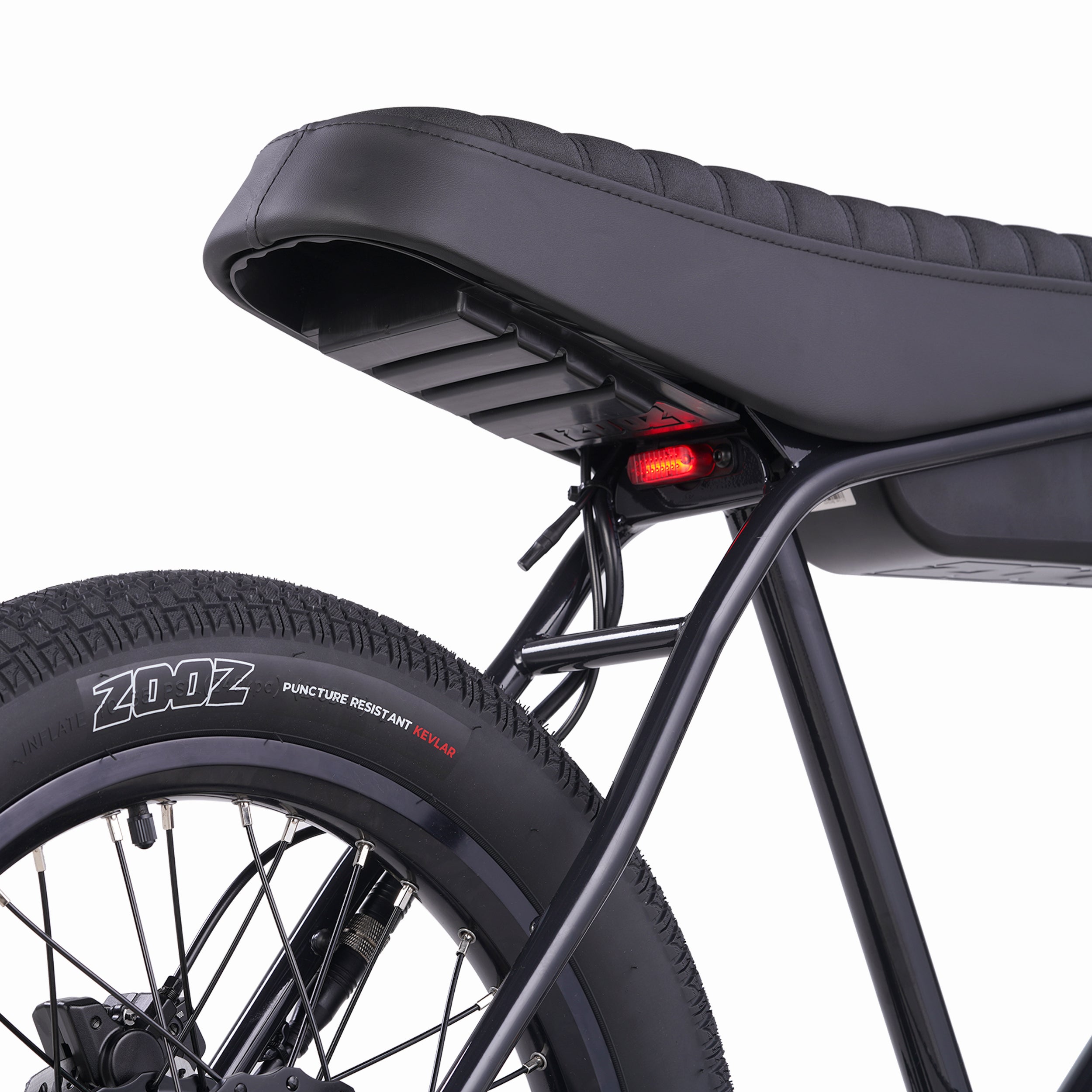 Zooz Electric Bike Ultra Ripster Gen 2 Gloss black tail light rear 3/4 view