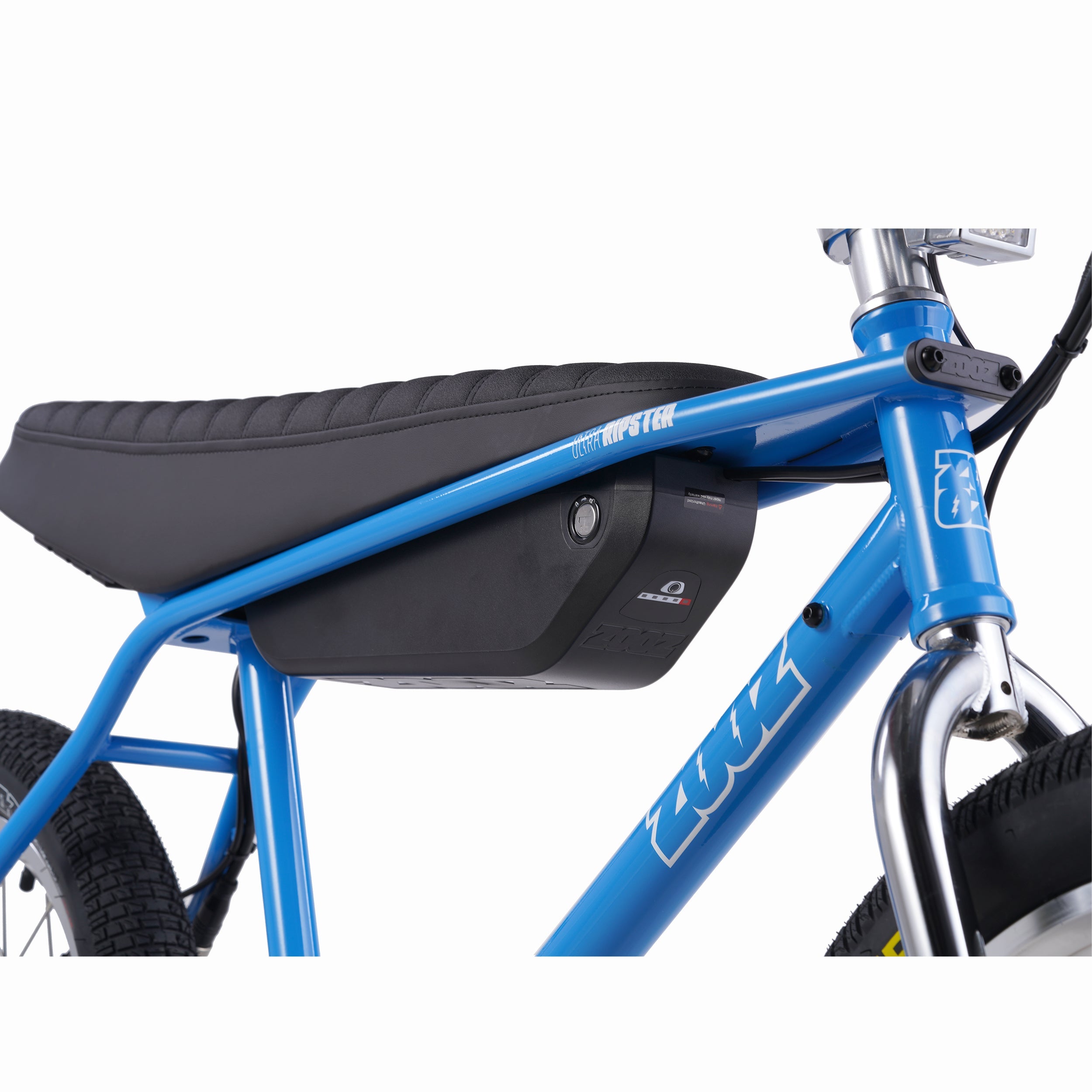 Zooz Electric Bike Ultra Ripster Gen 2 Newport blue battery 3/4 view