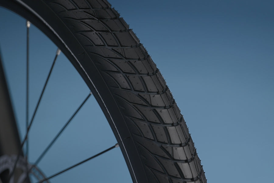 Close-up of RadKick Arctic Blue electric bike tire tread
